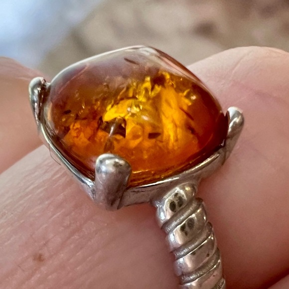 Vintage Designer Baltic Amber Ring. Cable Band Solid 925 Sterling Silver - Picture 7 of 16